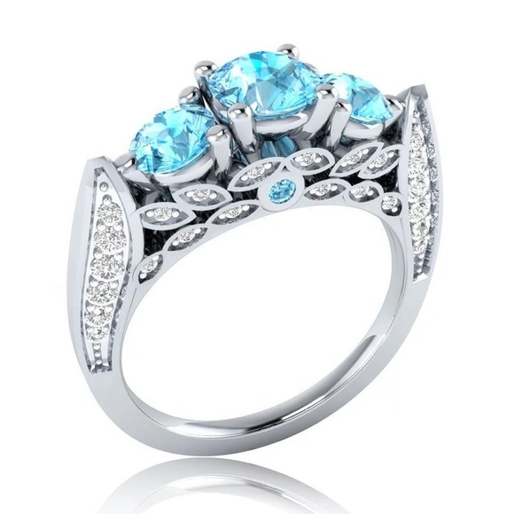Jewelry - New Women’s 925 Silver Beautiful Aquamarine Luxury Ring